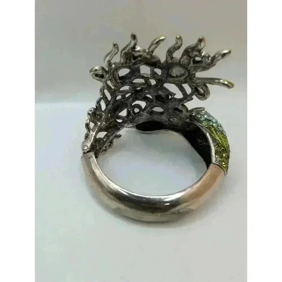 Peacock Design Rhinestone Silvertoned Clamper Cuff Bracelet Adjustable - Picture 11 of 12